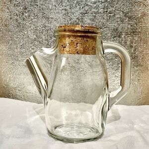 Wheaton Snub Nose Clear Thick Glass Cork Top Candy Pitcher 5.7, vintage 1940s